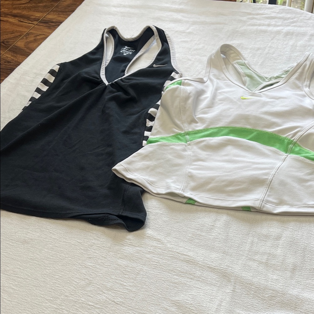 Nike Black Racerback Tank & White Tank with Green Accent